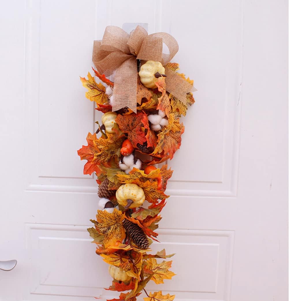 Retro Halloween Thanksgiving Autumn Harvest Artificial Front Door Wall Mount Garland Rattan Home Decoration Pumpkin Maple Leaf Berry Pine Cone