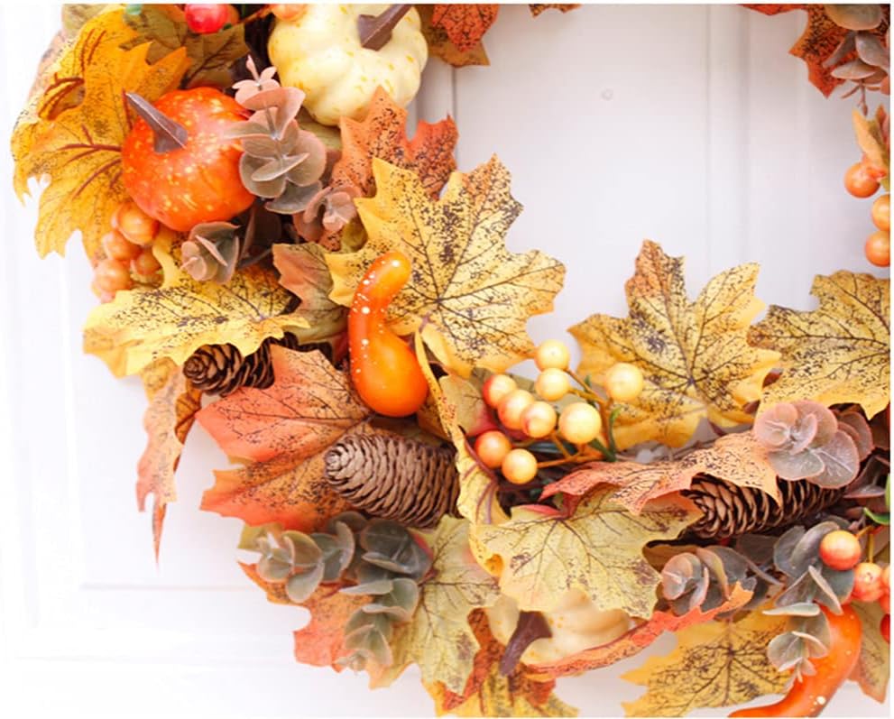 Retro Halloween Thanksgiving Autumn Harvest Artificial Front Door Wall Mount Garland Rattan Home Decoration Pumpkin Maple Leaf Berry Pine Cone