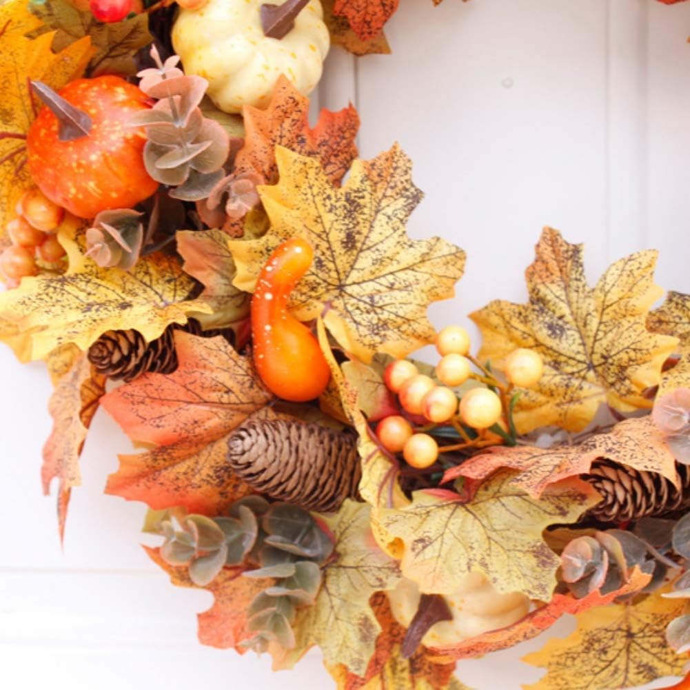 Fall Wreath 20 inch, Autumn Harvest Wreaths for Front Door Outside, Decoration with Maple Leaf, Pumpkin, Berries, for Thanksgiving Day, Halloween, Christmas