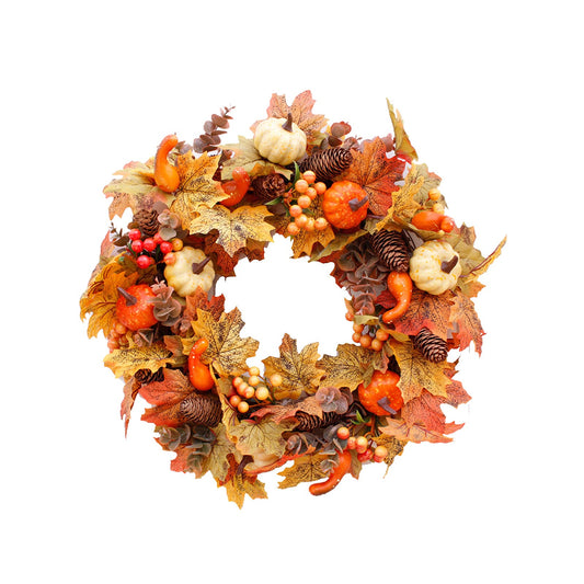 HAO 20 Inch Pumpkins Pinecone Wreath Fall Wreath for Front Door Berry Artificial Maples Leaves Wreath Autumn Harvest Wreath for Thanksgivings Halloween Decoration Indoor Outdoor Window Hanging (A1)