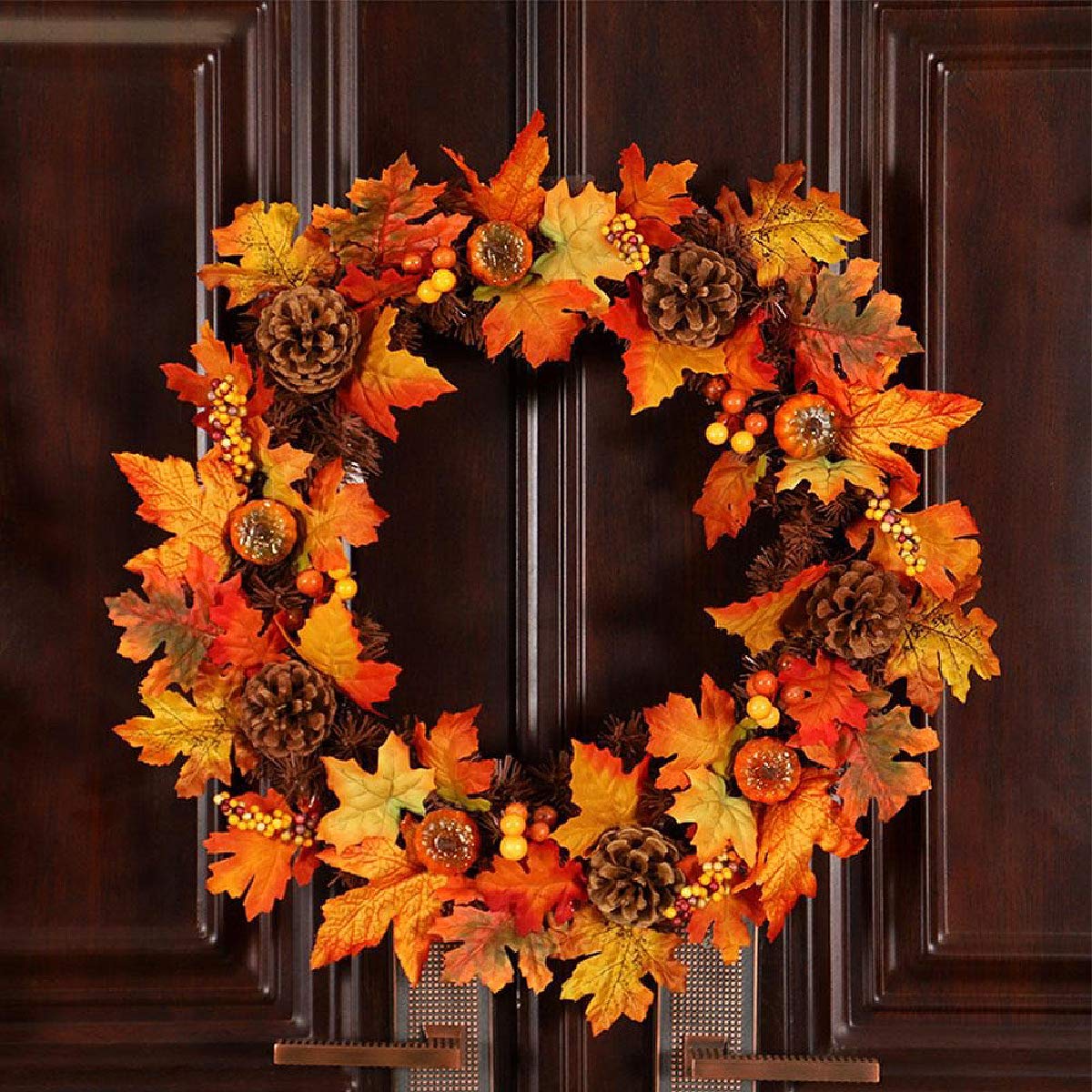 Fall Wreaths for Front Door 20 Inch - Artificial Pumpkin Wreath Durable Lifelike Gorgeous Front Door Fall Decoration Wreath Pendant for Thanksgiving Holidays