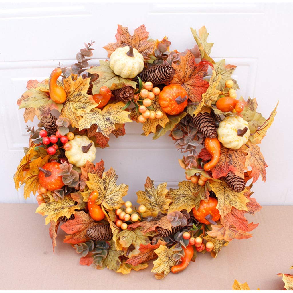 Wreaths LIU- Fall Artificial Pumpkin Maple Leaf Pine Cone Floral Ornaments Halloween Thanksgiving Indoor and Outdoor Decoration