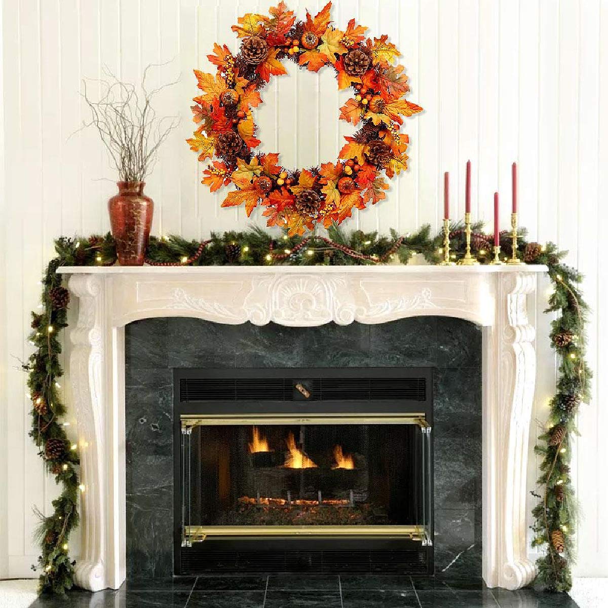 Fall Wreaths for Front Door 20 Inch - Artificial Pumpkin Wreath Durable Lifelike Gorgeous Front Door Fall Decoration Wreath Pendant for Thanksgiving Holidays