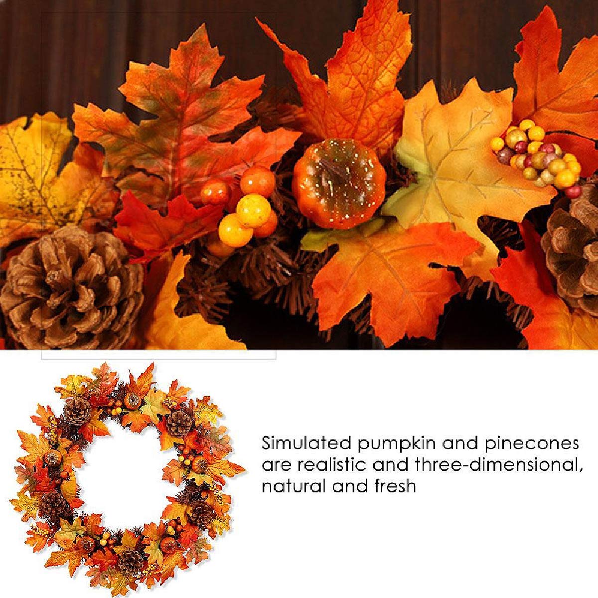 Fall Wreaths for Front Door 20 Inch - Artificial Pumpkin Wreath Durable Lifelike Gorgeous Front Door Fall Decoration Wreath Pendant for Thanksgiving Holidays