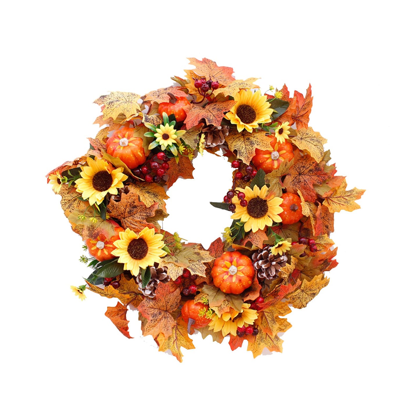 HAO 20 Inch Pumpkins Pinecone Wreath Fall Wreath for Front Door Berry Artificial Maples Leaves Wreath Autumn Harvest Wreath for Thanksgivings Halloween Decoration Indoor Outdoor Window Hanging (A1)