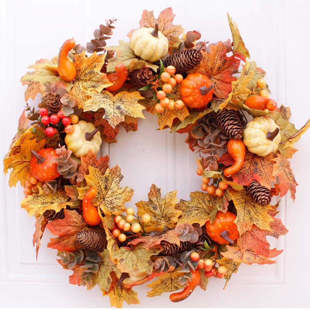 Wreaths LIU- Fall Artificial Pumpkin Maple Leaf Pine Cone Floral Ornaments Halloween Thanksgiving Indoor and Outdoor Decoration