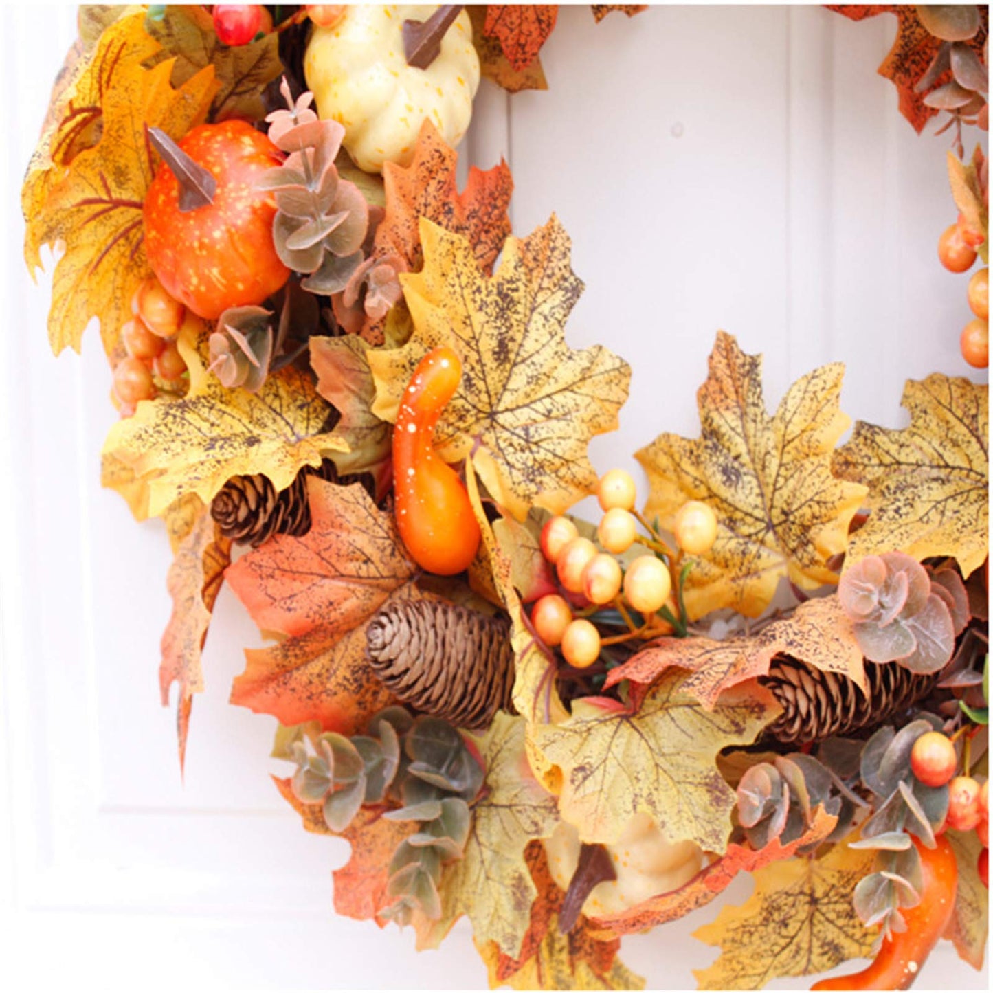 HAO 20 Inch Pumpkins Pinecone Wreath Fall Wreath for Front Door Berry Artificial Maples Leaves Wreath Autumn Harvest Wreath for Thanksgivings Halloween Decoration Indoor Outdoor Window Hanging (A1)