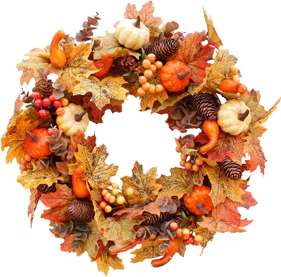 Retro Halloween Thanksgiving Autumn Harvest Artificial Front Door Wall Mount Garland Rattan Home Decoration Pumpkin Maple Leaf Berry Pine Cone