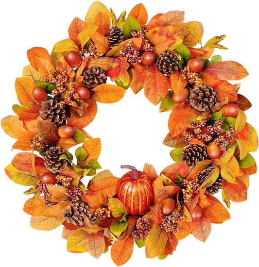 Autumn Pumpkin Wreath - Pumpkin Wreaths for Front Door | 25Inch Elegant Door Halloween Pumpkin Decor - Autumn Home Embellishment | Fall Decorations for Home Outdoor Wreath Charm Enhances Home Porch