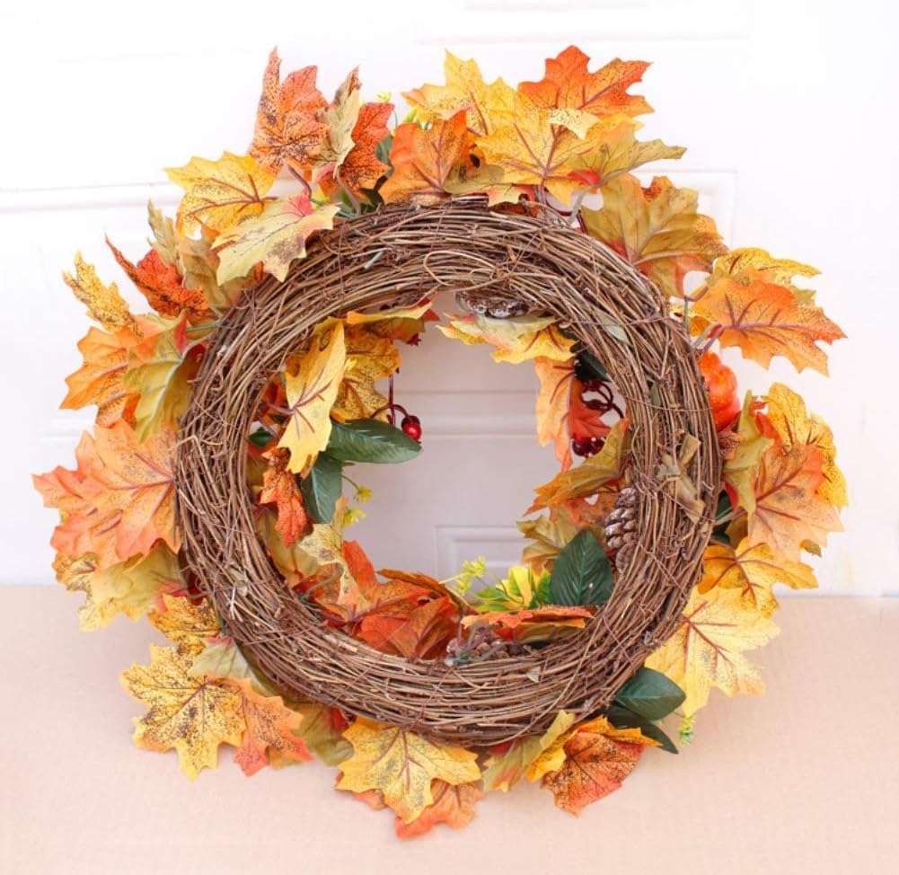 Fall Wreath 20 inch, Autumn Harvest Wreaths for Front Door Outside, Decoration with Maple Leaf, Pumpkin, Berries, for Thanksgiving Day, Halloween, Christmas