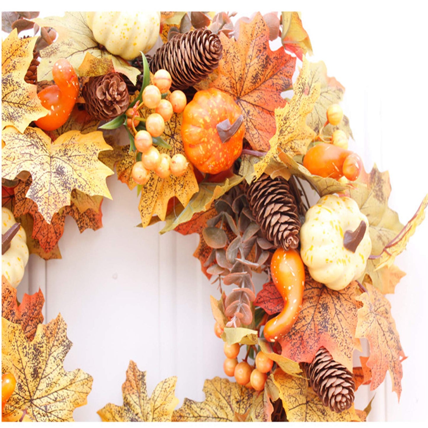 HAO 20 Inch Pumpkins Pinecone Wreath Fall Wreath for Front Door Berry Artificial Maples Leaves Wreath Autumn Harvest Wreath for Thanksgivings Halloween Decoration Indoor Outdoor Window Hanging (A1)