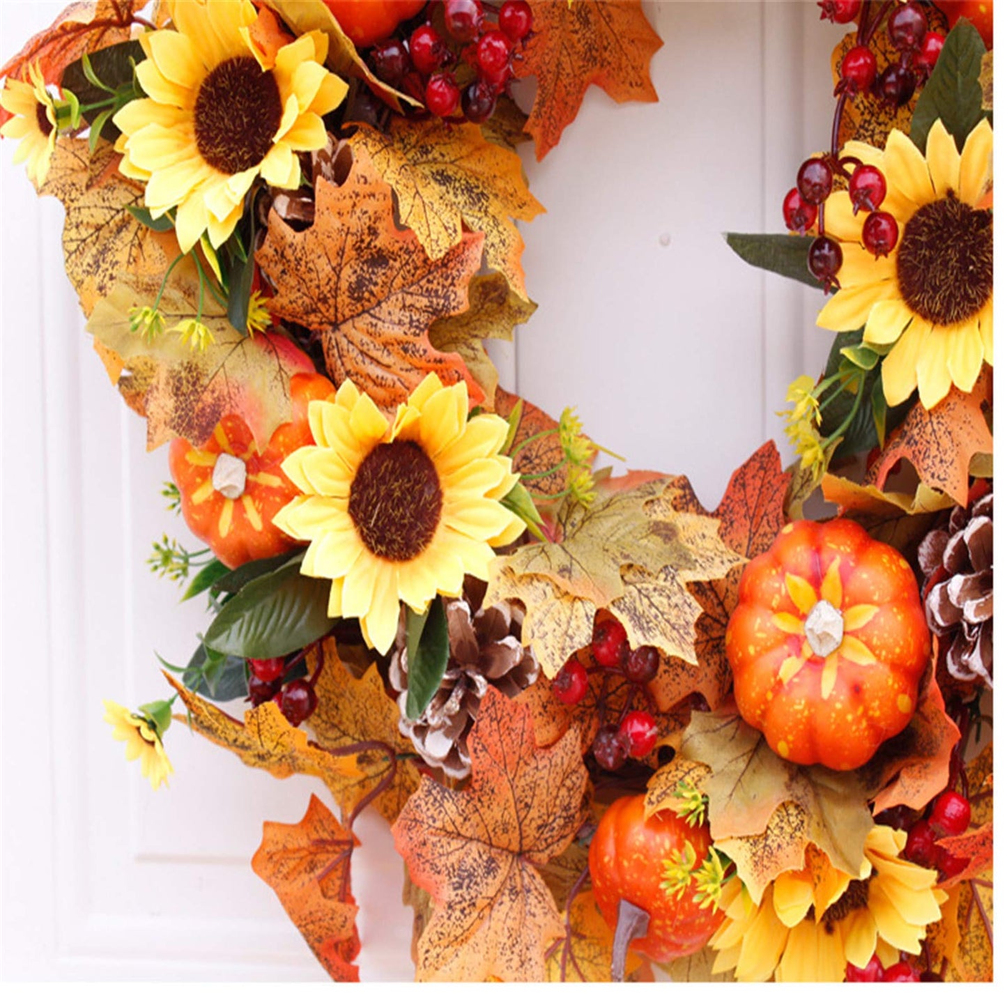 HAO 20 Inch Pumpkins Pinecone Wreath Fall Wreath for Front Door Berry Artificial Maples Leaves Wreath Autumn Harvest Wreath for Thanksgivings Halloween Decoration Indoor Outdoor Window Hanging (A1)