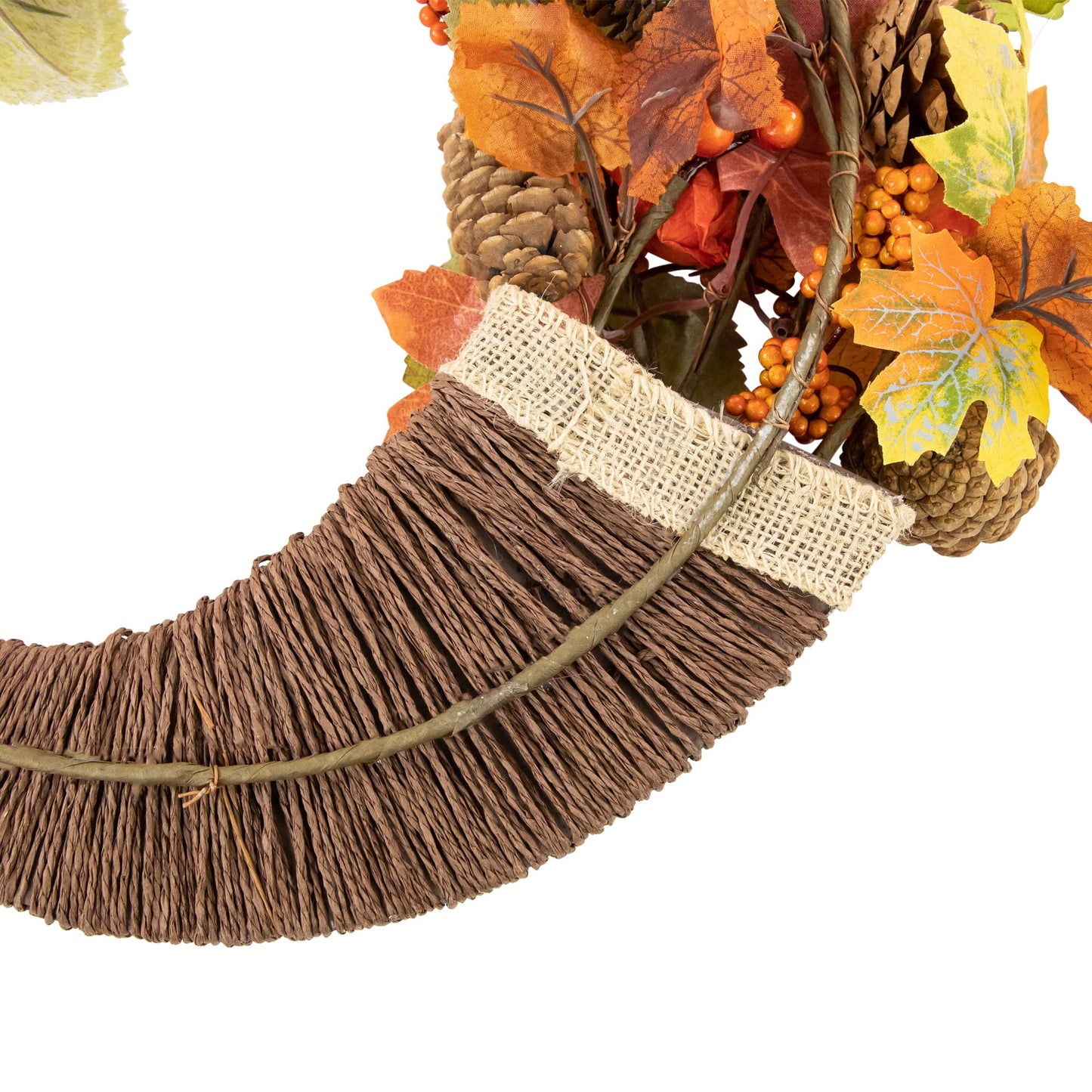 Northlight 20" Autumn Harvest Decorative Artificial Pinecones, Berries and Leaves Cornucopia Wreath - Unlit