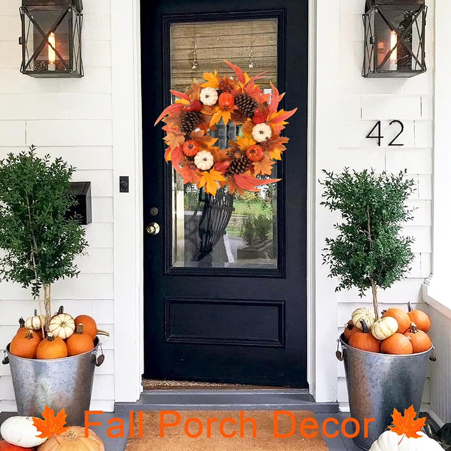 Fall Wreaths for Front Door, hogardeck 20" Fall Wreath with Pumpkins, Berries, Sunflowers, Artificial Maple Leaves & Pine Cones, Autumn Fall Decorations for Home, Window, Wall, Thanksgiving Decor