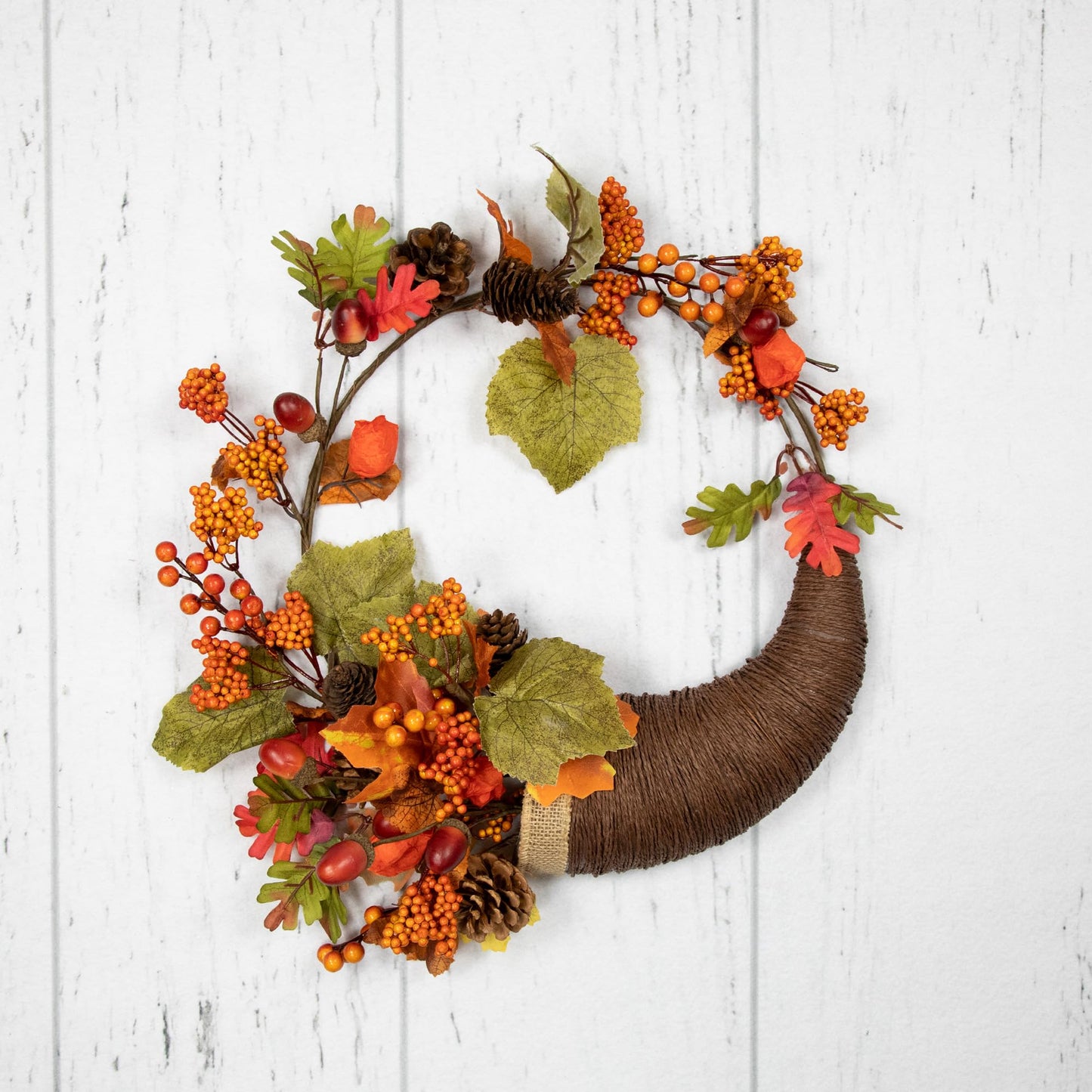 Northlight 20" Autumn Harvest Decorative Artificial Pinecones, Berries and Leaves Cornucopia Wreath - Unlit