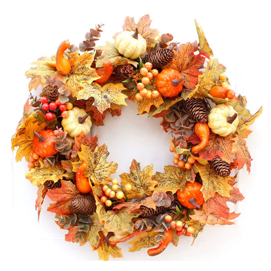 1set Artificial Garland Rattan Wreath Artificial Pumpkin Cloth Leaf Halloween ChristmasKid Gift Wedding Decor Birthday Party (Color : A)