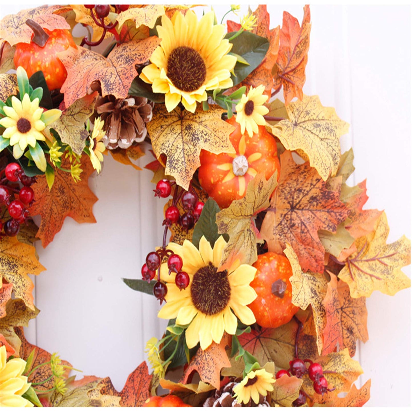 HAO 20 Inch Pumpkins Pinecone Wreath Fall Wreath for Front Door Berry Artificial Maples Leaves Wreath Autumn Harvest Wreath for Thanksgivings Halloween Decoration Indoor Outdoor Window Hanging (A1)