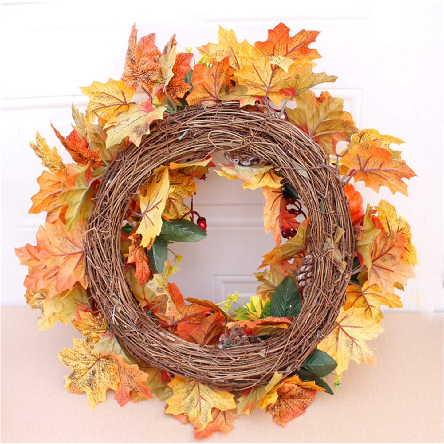 HAO 20 Inch Pumpkins Pinecone Wreath Fall Wreath for Front Door Berry Artificial Maples Leaves Wreath Autumn Harvest Wreath for Thanksgivings Halloween Decoration Indoor Outdoor Window Hanging (A1)